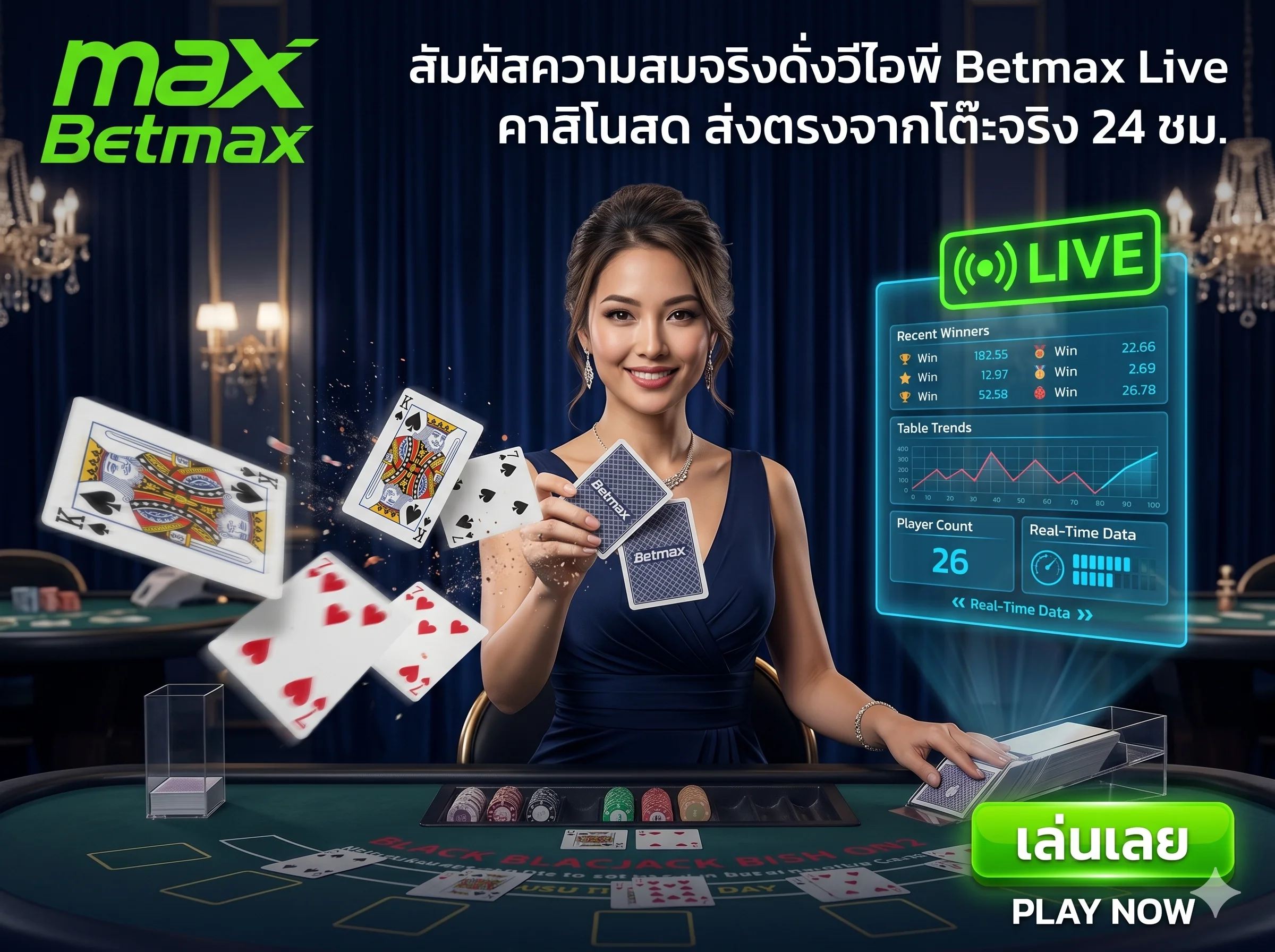 เดิมพันกับคาสิโนสด betmax live (คาสิโนสด) สตรีมมิ่งภาพคมชัดระดับ HD พร้อมดีลเลอร์สาวสวยระดับมืออาชีพ